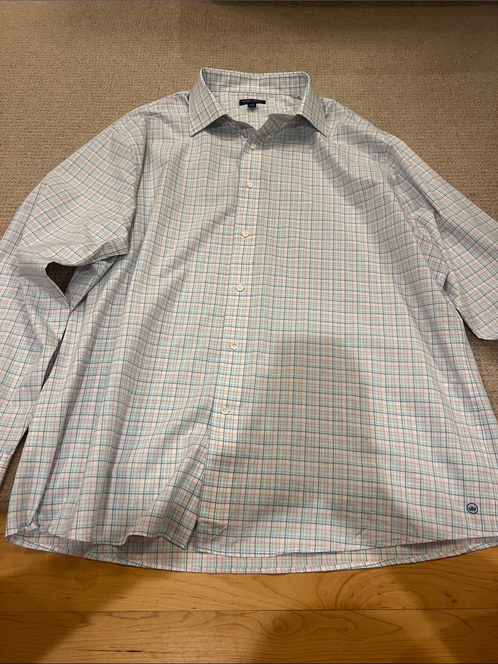 Peter Millar Men's Plaid Dress Shirt - Light Blue & Pink
Size: XXL